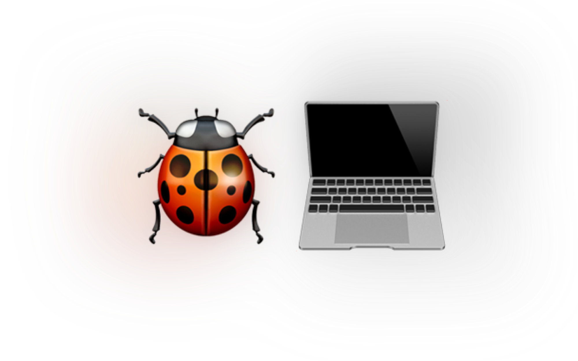 Illustration of a ladybug beside an open laptop on a black background