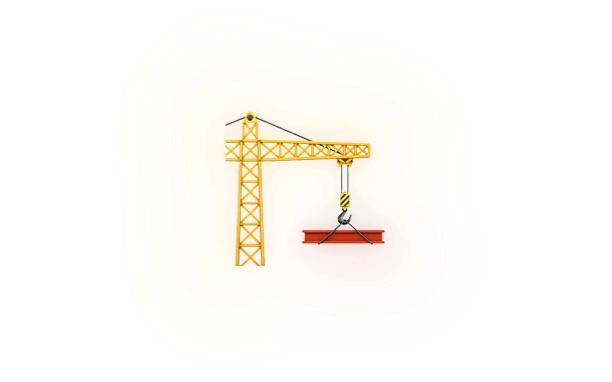 Illustration of a construction crane lifting a red steel beam on a black background