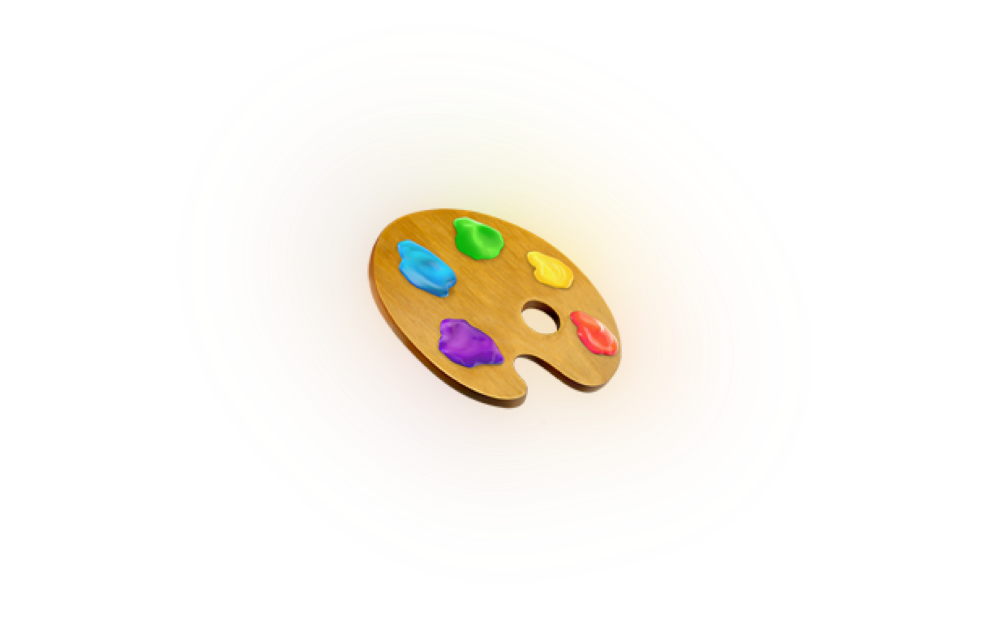 Illustration of a wooden paint palette with colorful paint blobs on a black background