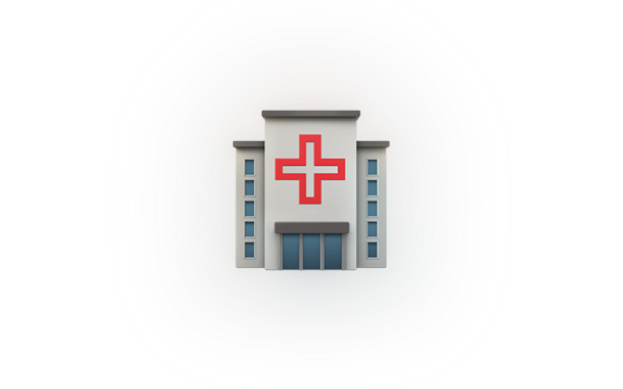 Illustration of a hospital building with a red cross on a black background