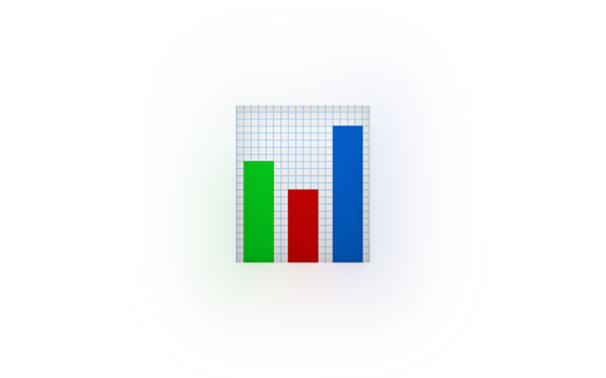 Illustration of a bar chart with green, red, and blue bars on a black background