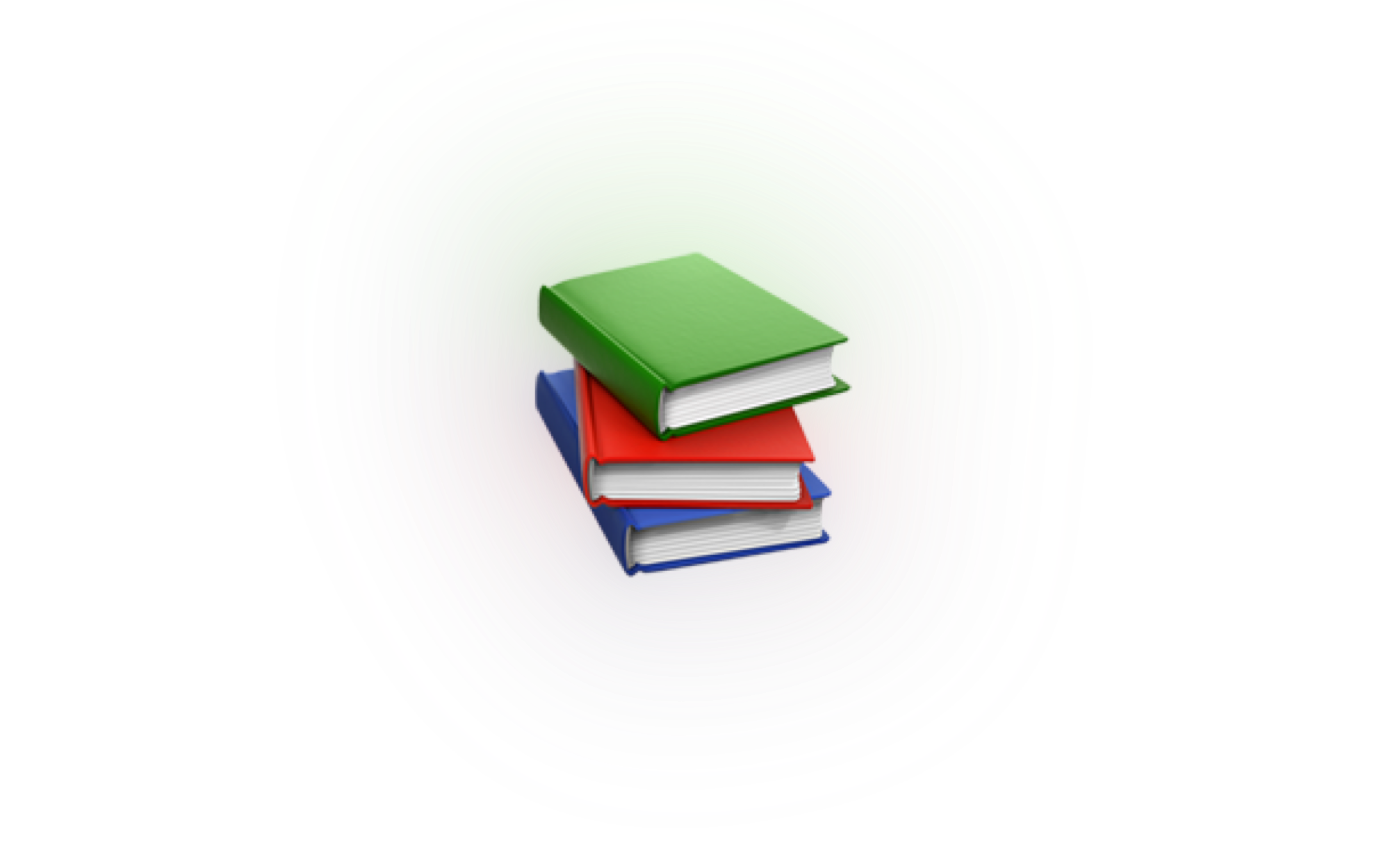 Illustration of a stack of green, red, and blue books on a black background