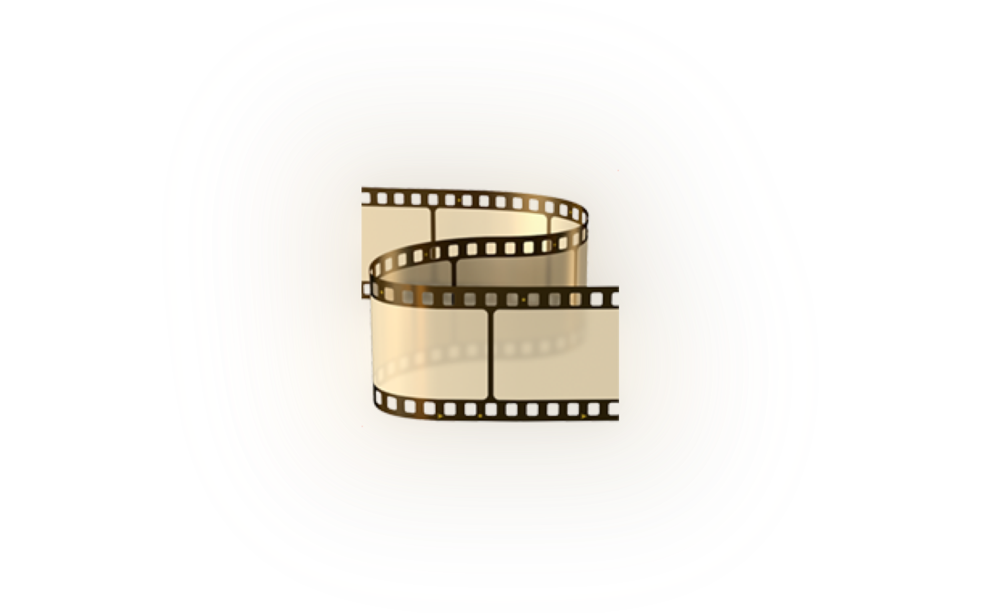 Illustration of a glowing golden film strip on a black background
